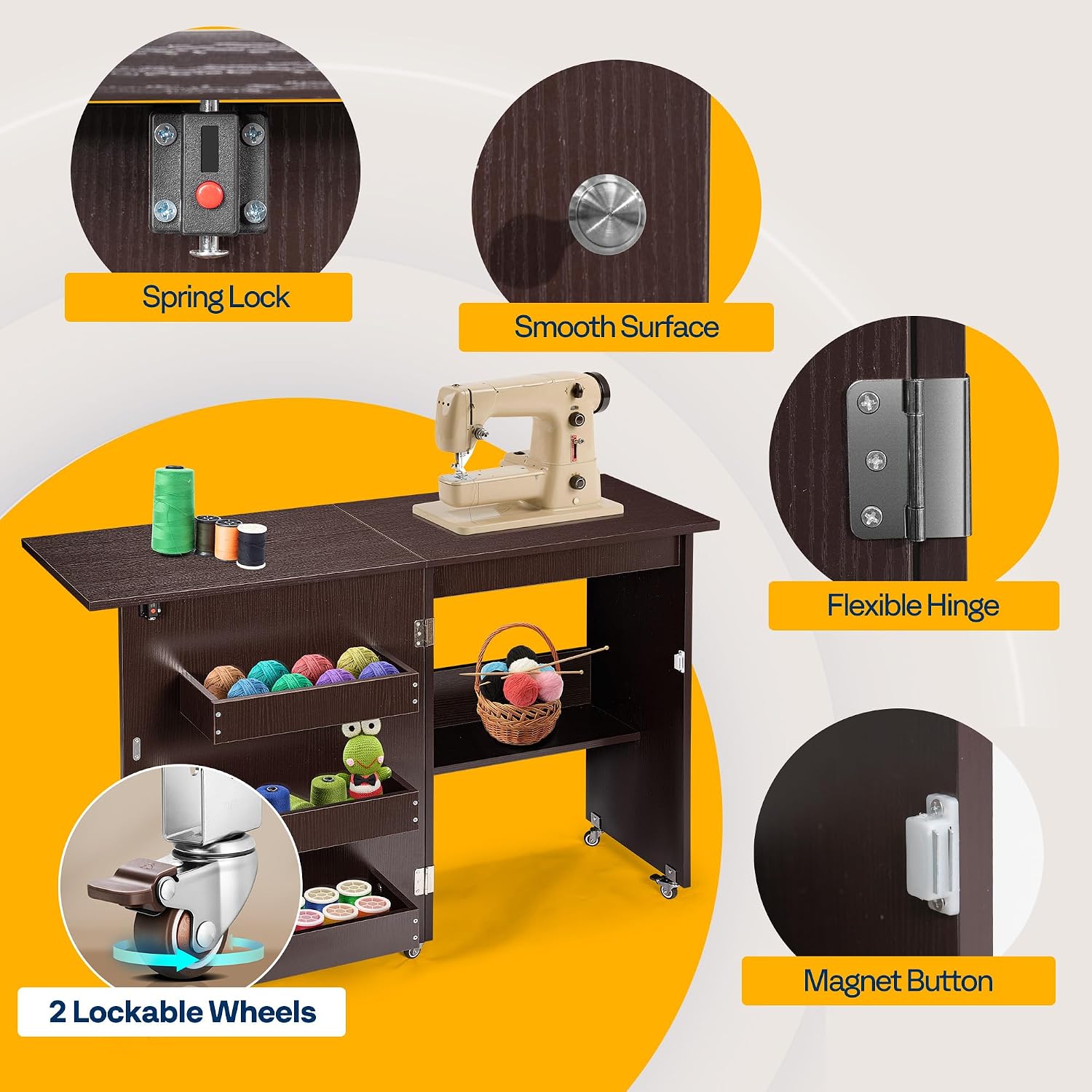 Detalle de VIVOHOME Folding Sewing Table