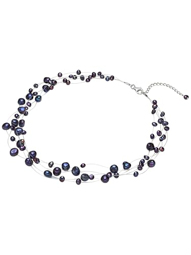 Detalle de Valero Pearls Collier de perles en argent 925 – perles de culture d’eau douce bleu foncé, 43 cm + 5 cm d’extension, 5 rangées