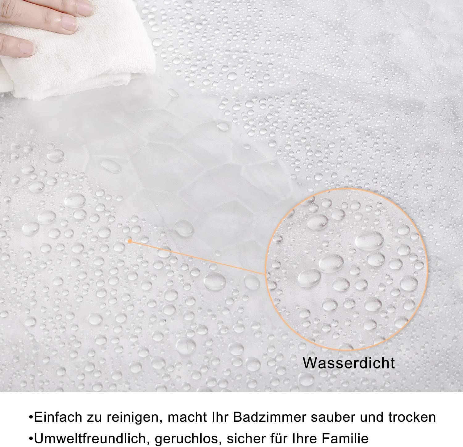 Thumbnail 3 de WELTRXE Duschvorhang Anti-Schimmel mit Magnet unten, Transparent 3D Kubisch EVA 150x180cm – 10 Duschvorhangringe