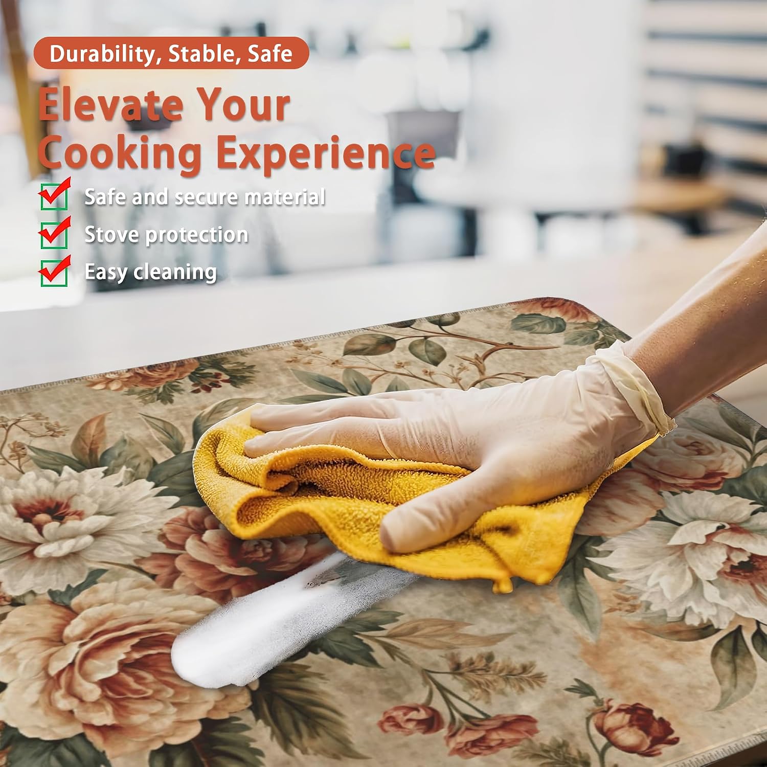 Detalle de Kazxcoa Vintage Rose Stove Top Cover Mat, 28 x 19.5-Inch Rubber