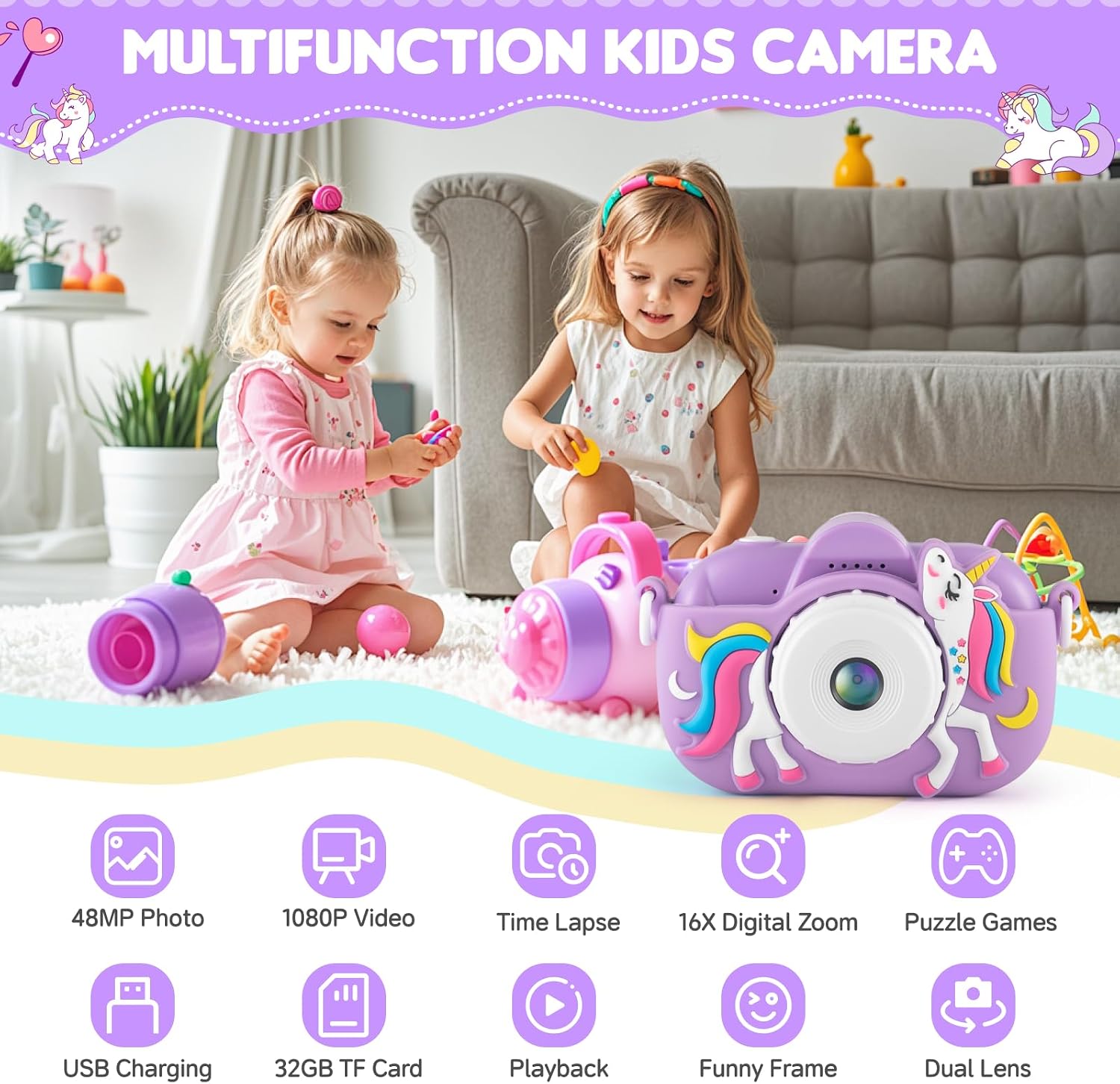 Detalle 2 de Kids Camera 48MP Selfie Camera for Ages 4–8