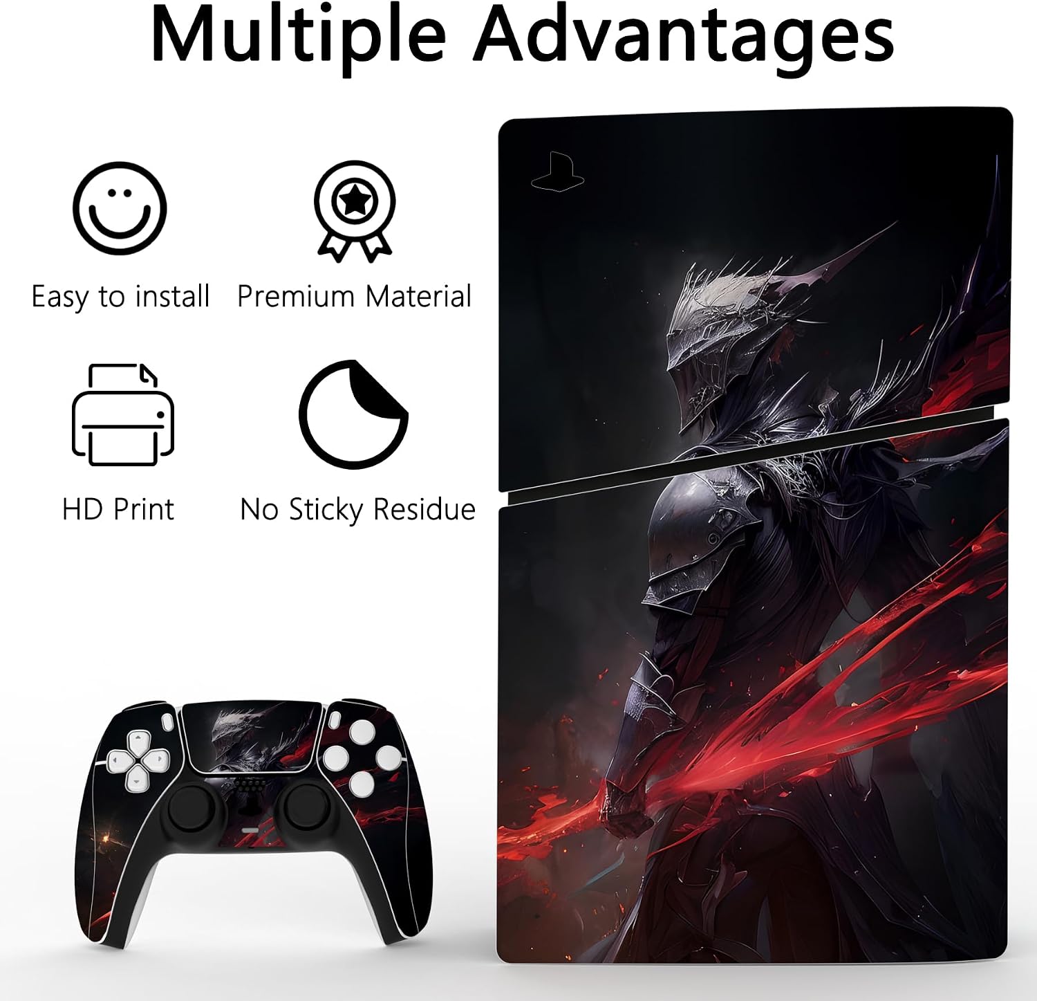 Detalle de playvital Full Set Skin Stickers for PS5 Slim Disc Edition (Abyss Knight) – vinyl decals for console, controller, charging station, headset & media remote