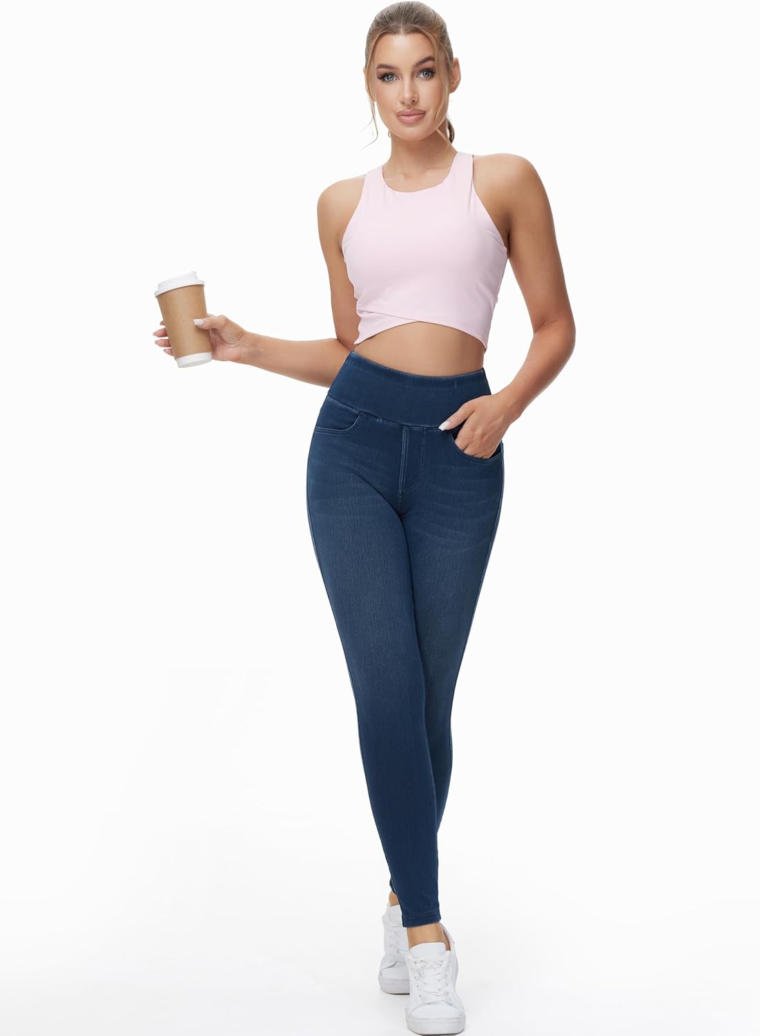Thumbnail 6 de THE GYM PEOPLE Damen Jeggings Stretch High Waist Bauchkontrolle mit Taschen – Skinny Jeans-Leggings