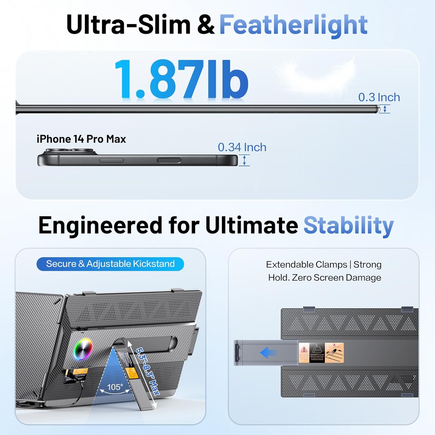 Detalle 2 de Anyking 14” FHD Laptop Screen Extender: Portable Dual Monitor for 13–17.3” Laptops