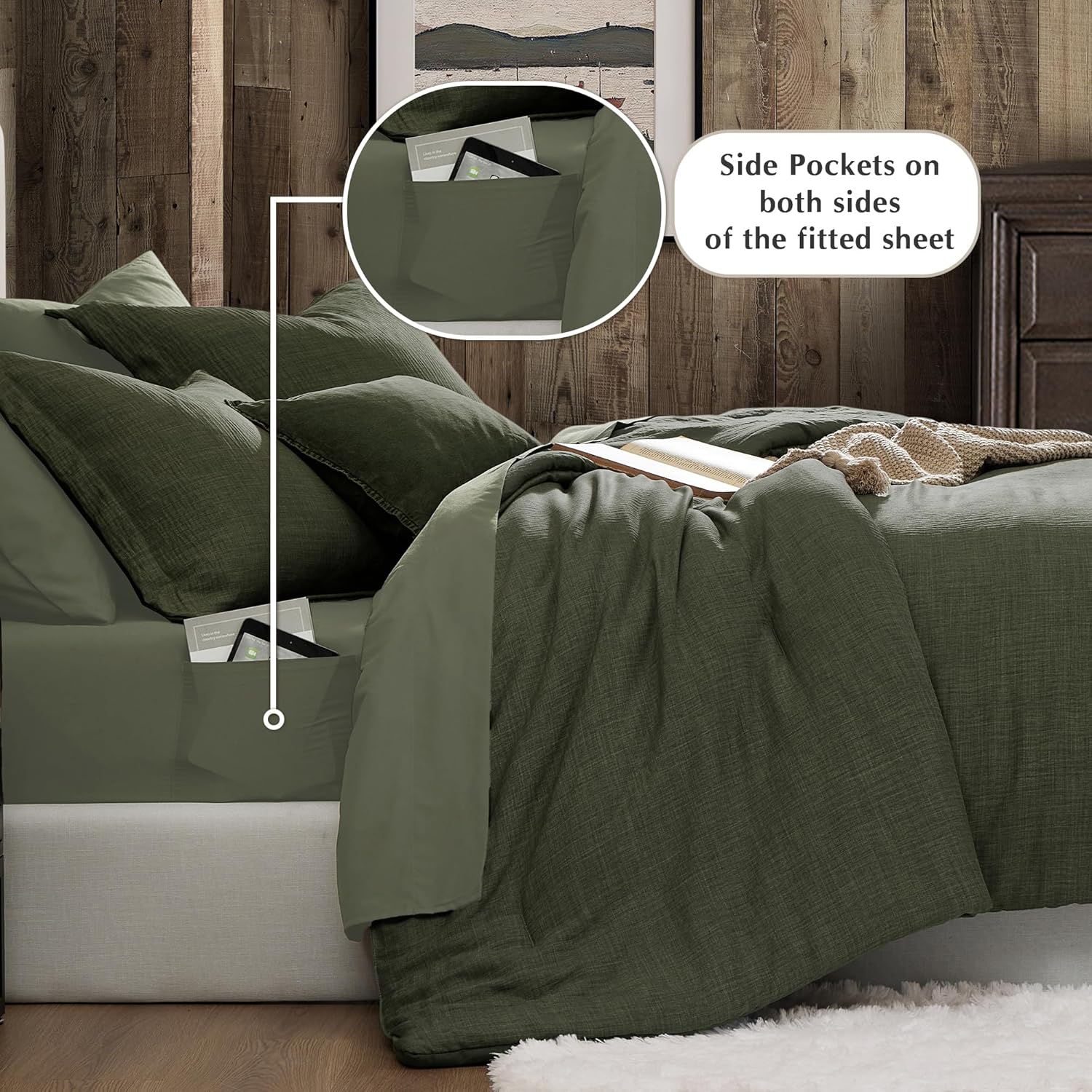 Thumbnail 2 de Geniospin Oversized King Comforter Set (7 Pieces) in Dark Green — textured comforter with sheets & pillow shams