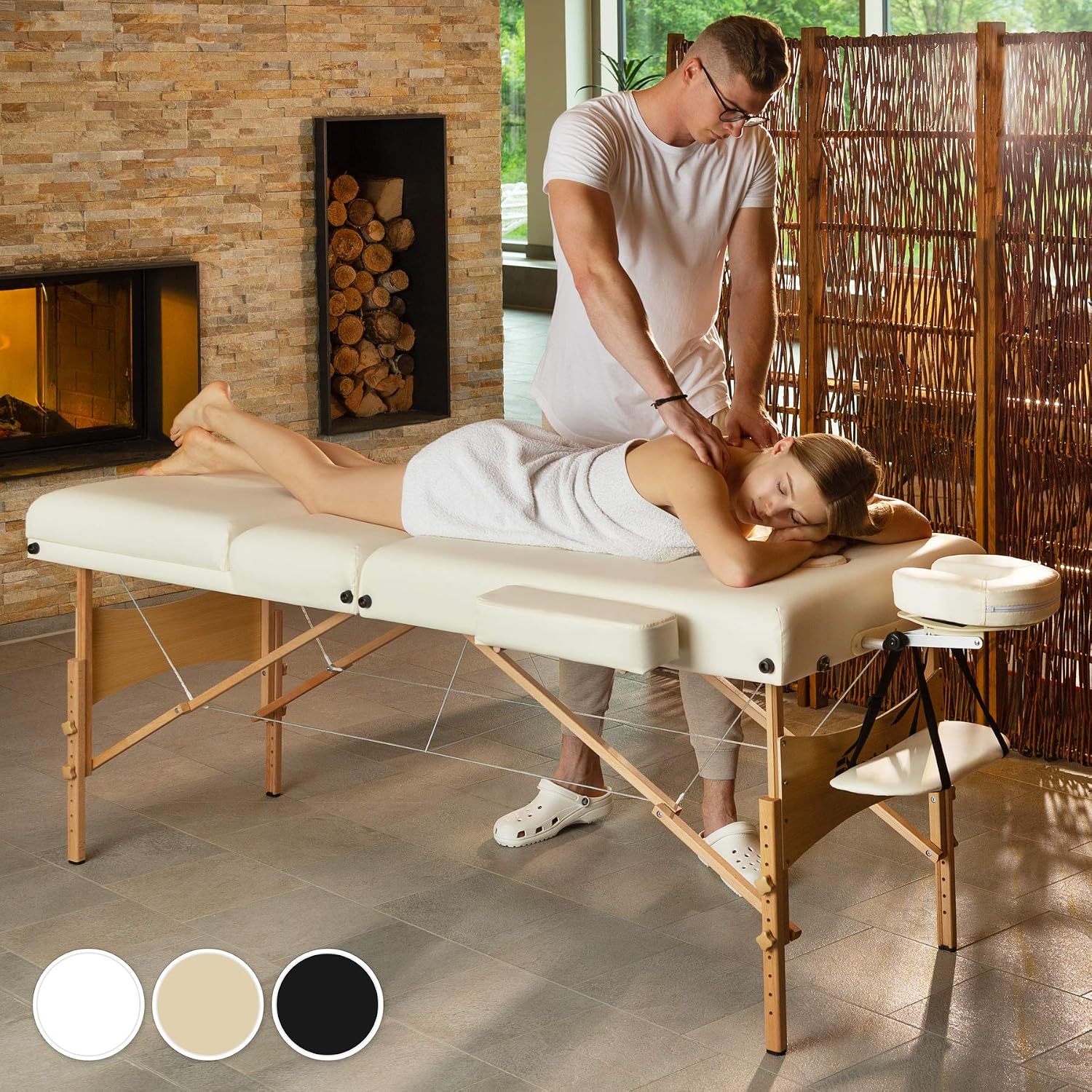 Detalle de tectake massagetafel met 10 cm vulling, verstelbare rugleuning en draagtas