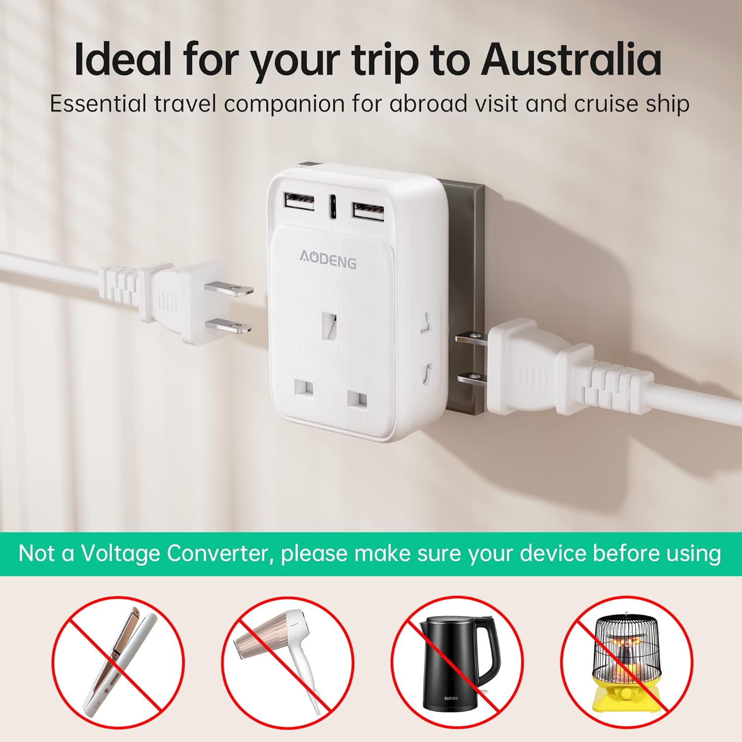 Thumbnail 4 de UK to Australia Plug Adapter 6-in-1 2 Pack with USB-C 🔌