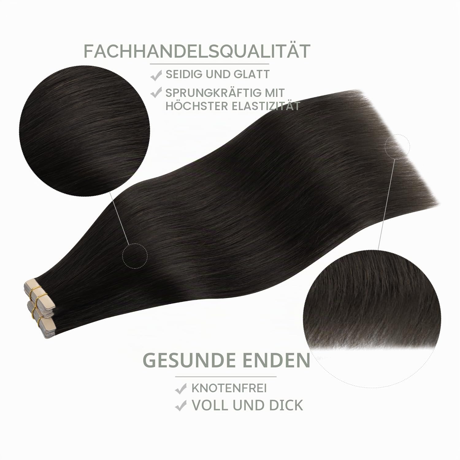 Detalle de WENNALIFE Echthaar Tape-In Extensions 30,5 cm Dunkelbraun, 40 Stück – Wiederverwendbare Haarverlängerungen mit unsichtbarem Klebeband