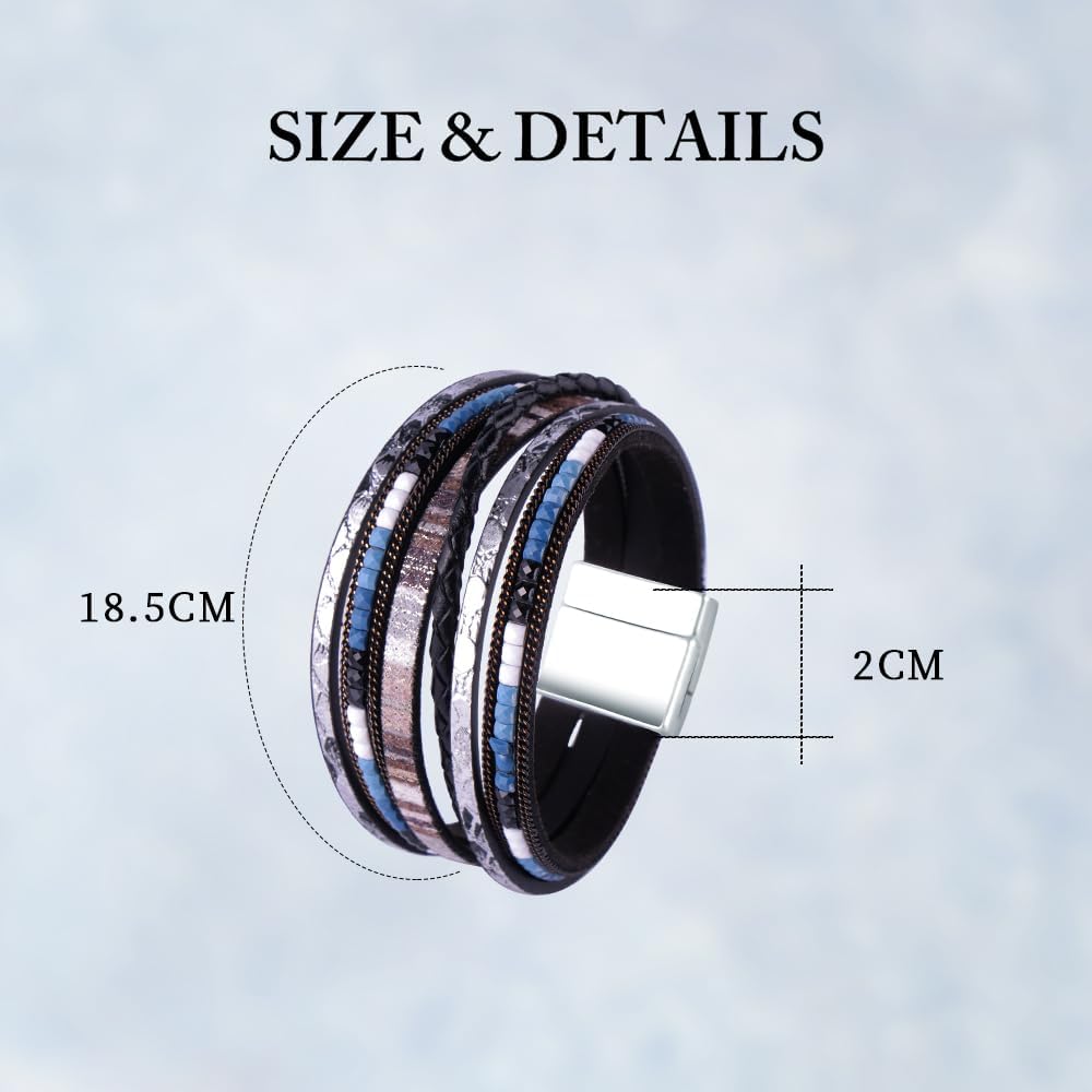 Thumbnail 5 de Viwind Damen-Lederarmband im Boho-Stil (Wickelarmband, Magnetverschluss) – ca. 19 cm