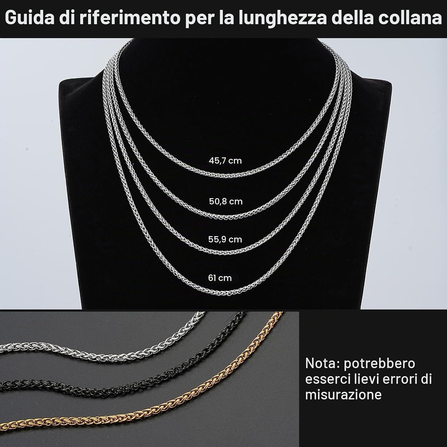Detalle 1 de Esmoly Collana Uomo Catenina in Acciaio Inossidabile 316L – 2/3/5mm, 16–24 pollici