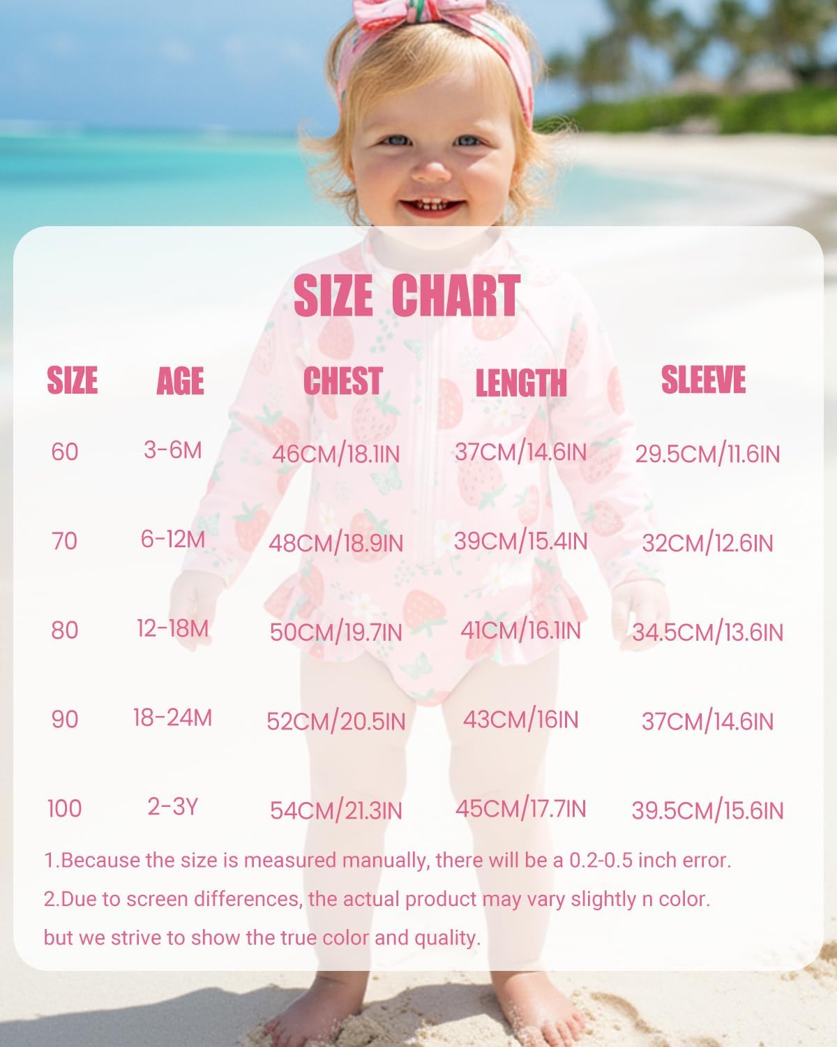 Detalle de UV Badebekleidung Baby Neugeborene Badeanzug Mädchen (Gr. 62–98) – Langarm UV Shirt mit Hut & Stirnband