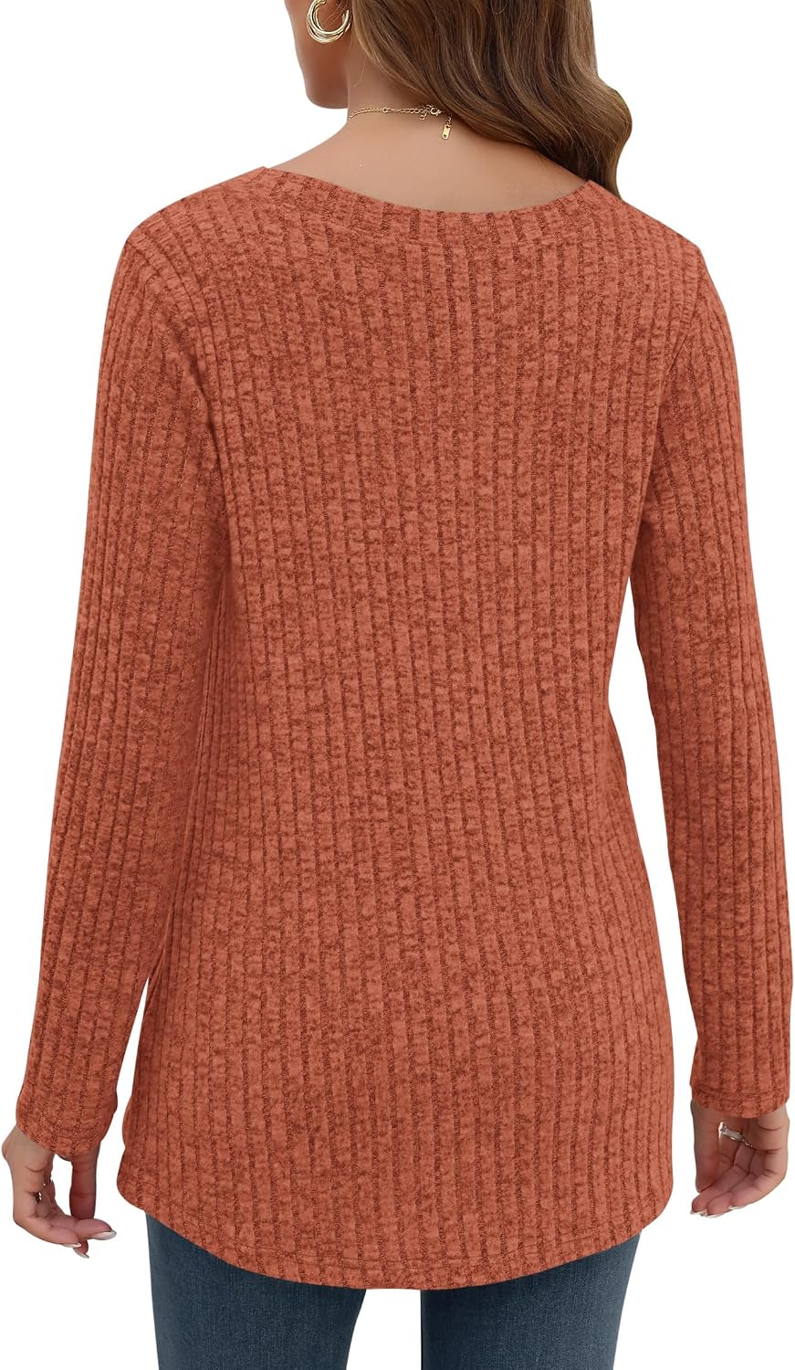 Detalle de WNEEDU Women's V-Neck Tunic Sweater, Long Sleeve, Lightweight and Loose Fit