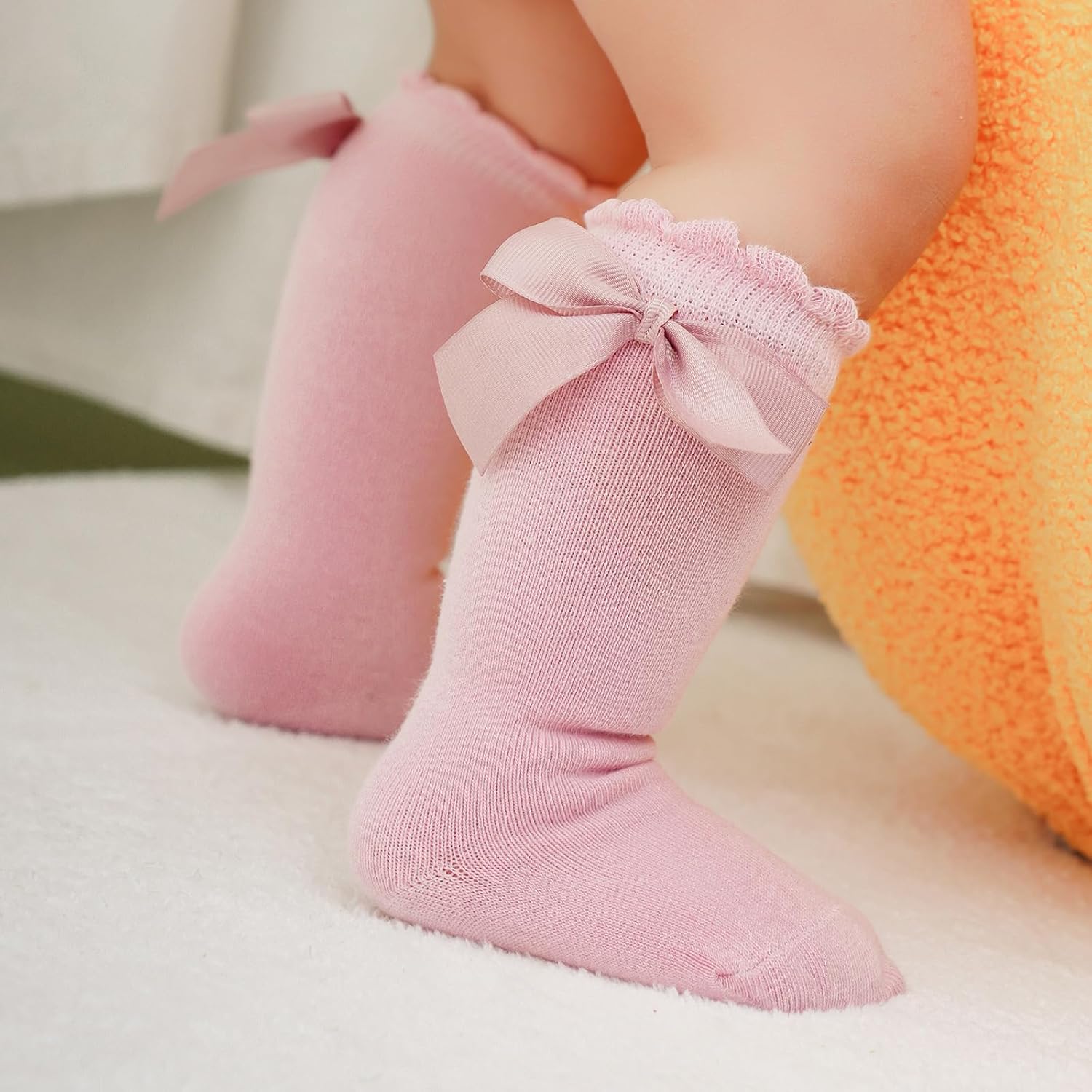 Thumbnail 3 de DRESHOW Baby Girl Knee High Socks – 4 Sizes, 5-Pack Cotton Infant Socks with Bow