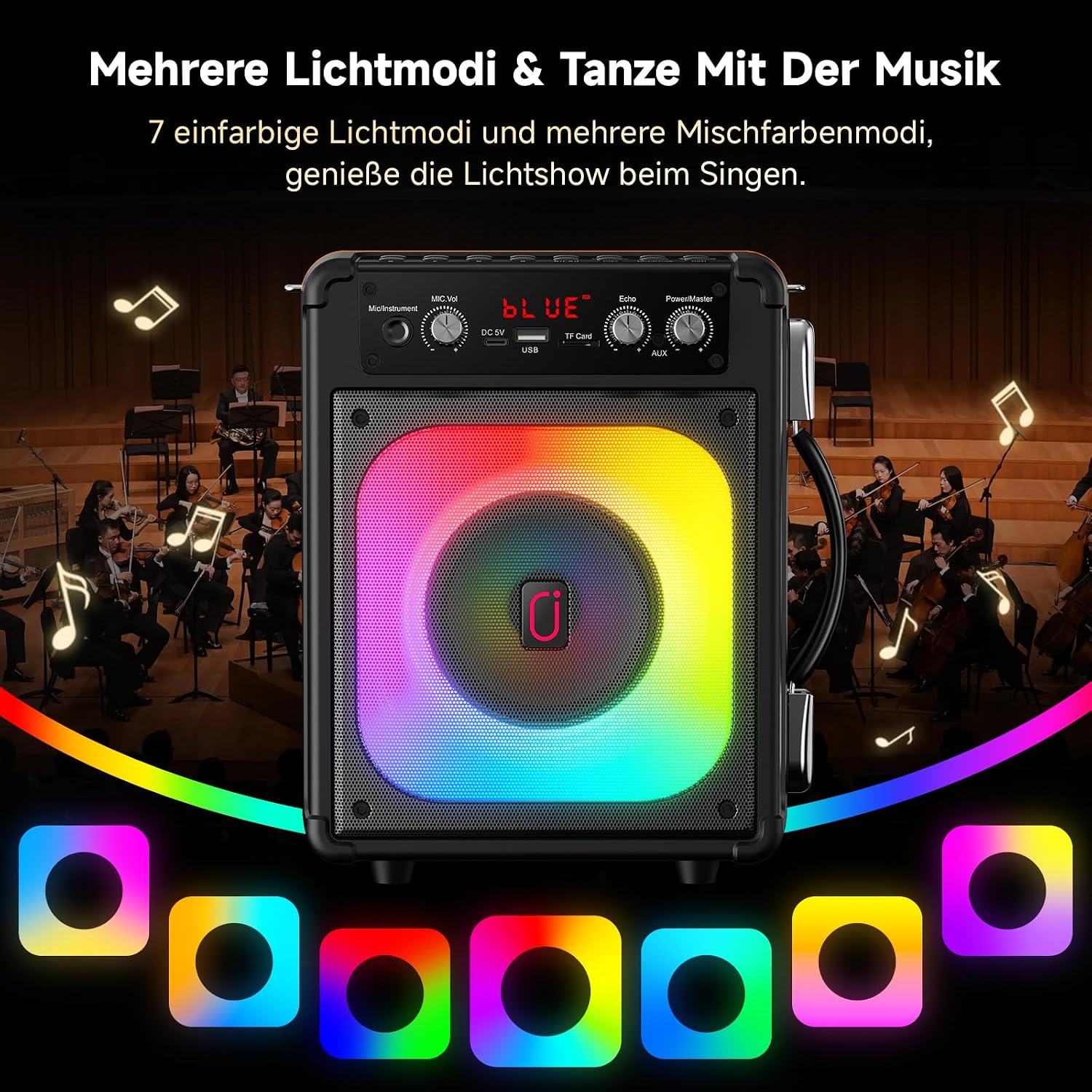 Detalle de HWWR Karaoke Maschine TX06 – All-in-One Karaoke Anlage mit 2 Mikrofonen, 5,25 Zoll Tieftöner und TV-Anbindung