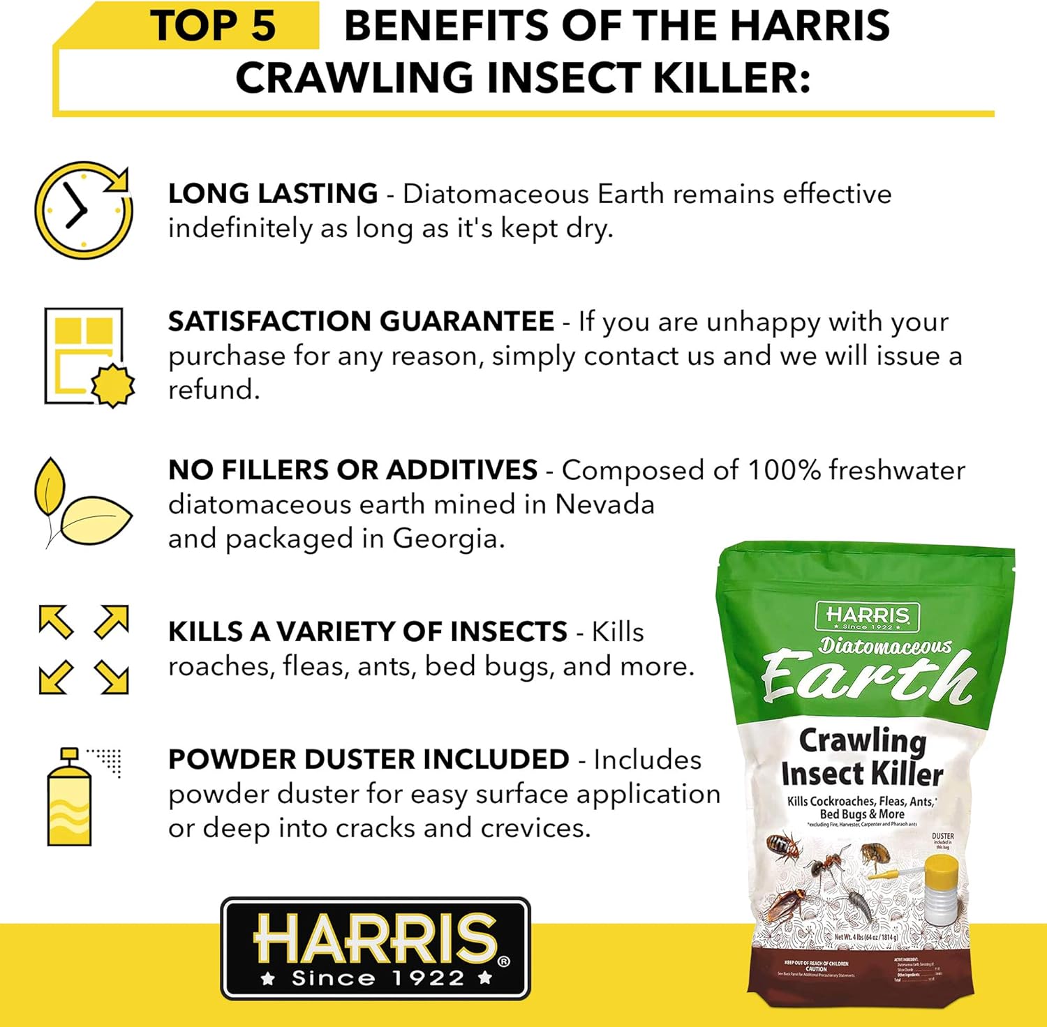 Thumbnail 2 de Harris DECRAWL-4P Diatomaceous Earth Insect Killer, 4 lb with Powder Duster