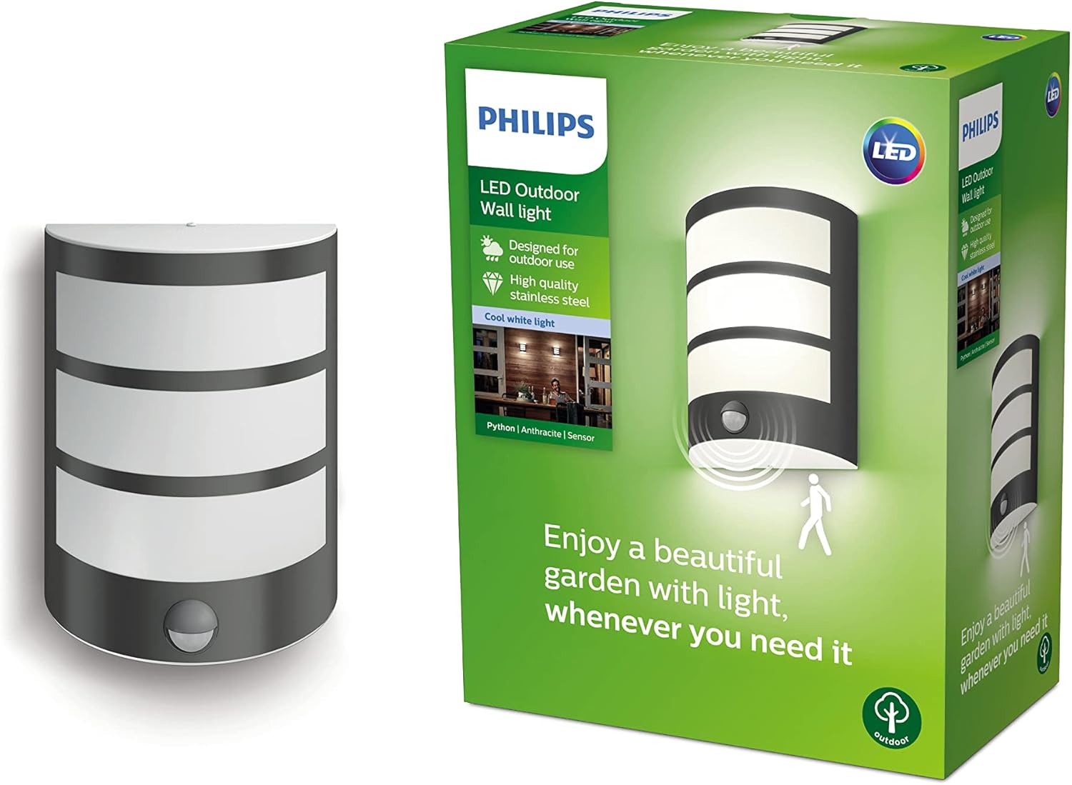 Thumbnail 5 de Philips LED Python lampada a parete con sensore di movimento IP44, luce bianca calda antracite