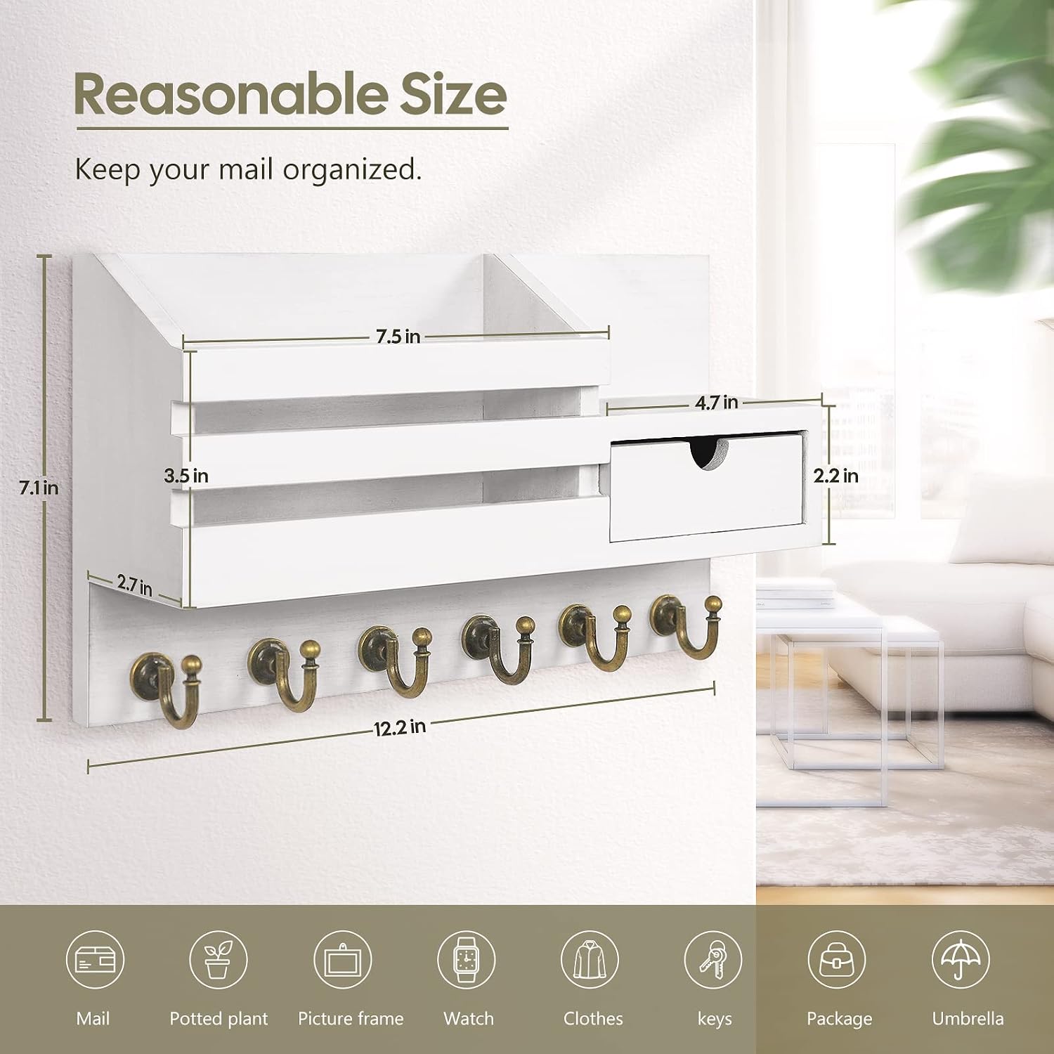 Detalle 2 de FifthQuarter Key and Mail Holder with 6 Hooks 1️⃣