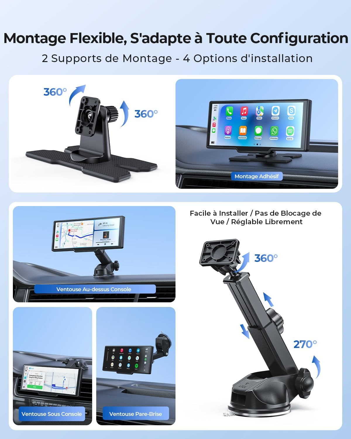 Thumbnail 6 de Krunia Écran portable sans fil 9,26" avec CarPlay/Android Auto, double caméra 4K et HD arrière