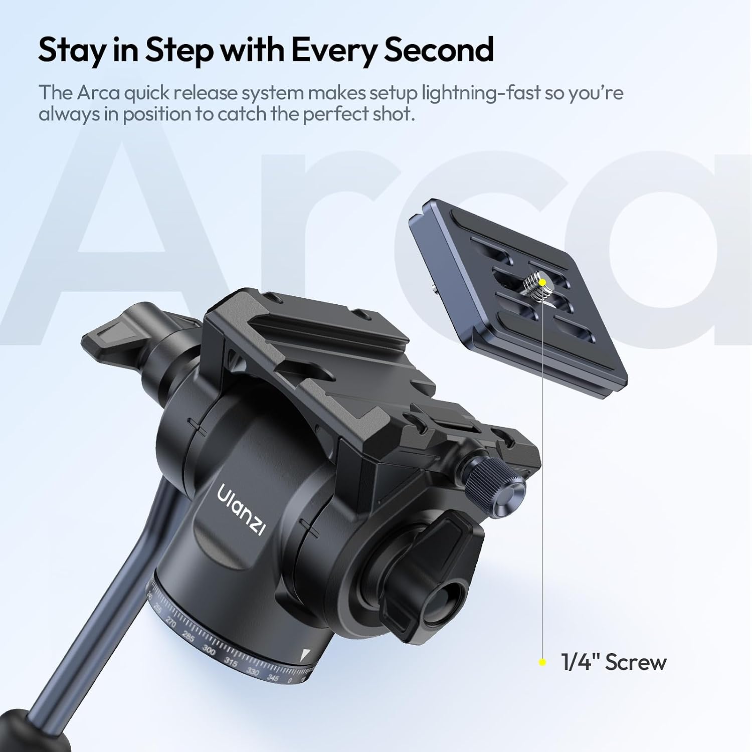 Detalle 2 de Trépied photo et vidéo ULANZI 157 cm avec tête hydraulique 360° et support téléphone (compatible Arca Swiss)