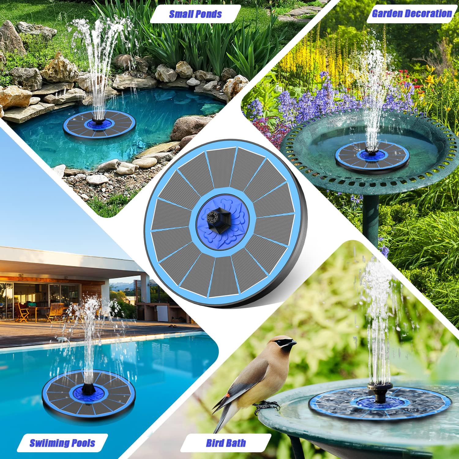 Detalle 2 de SZMP Solar Fountain Upgrade: 3.5W Solar Powered Bird Bath Fountain with 7-in-1 Nozzles