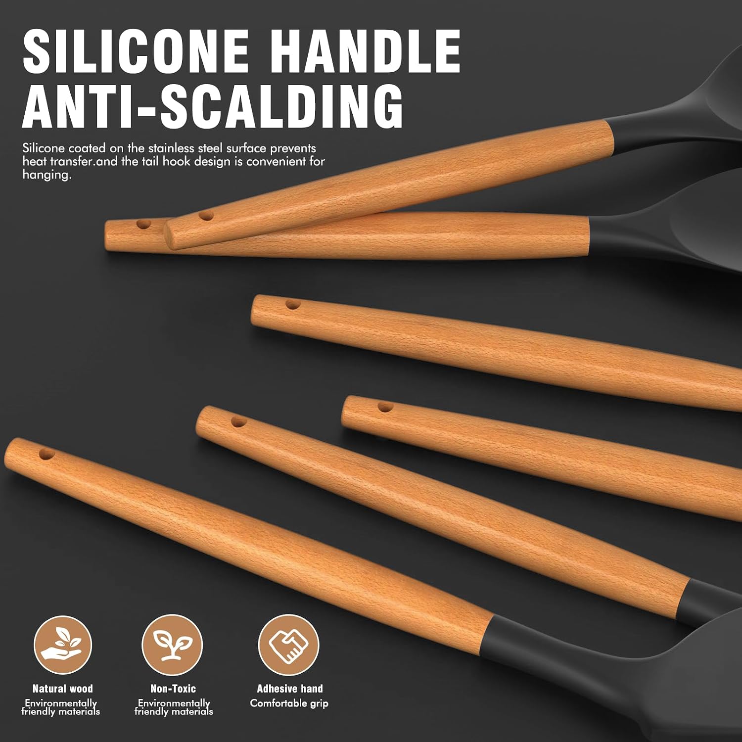 Detalle 2 de AVGPD Silicone Cooking Utensils Set 446°F Heat Resistant 🍽