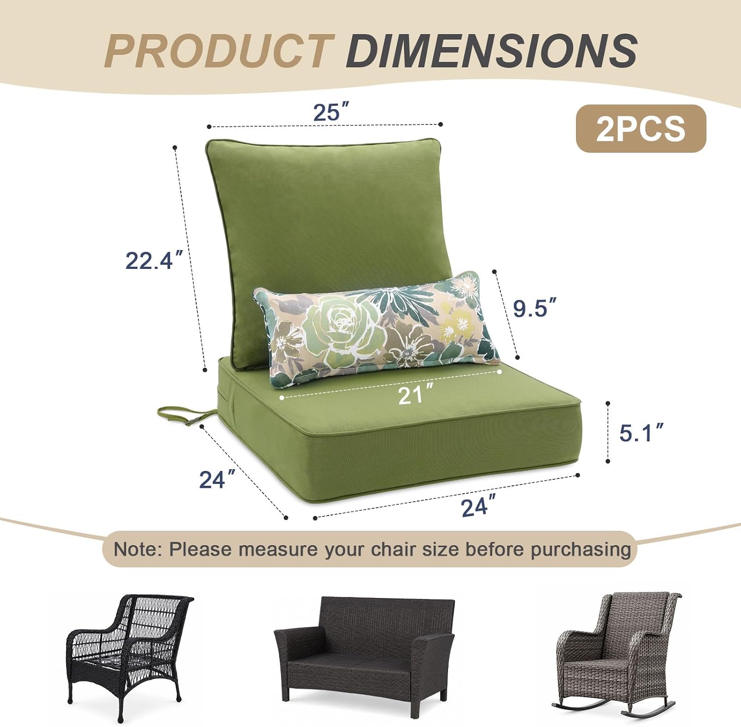 Detalle de BPS Patio Seat Cushions 24 x 24 Inch