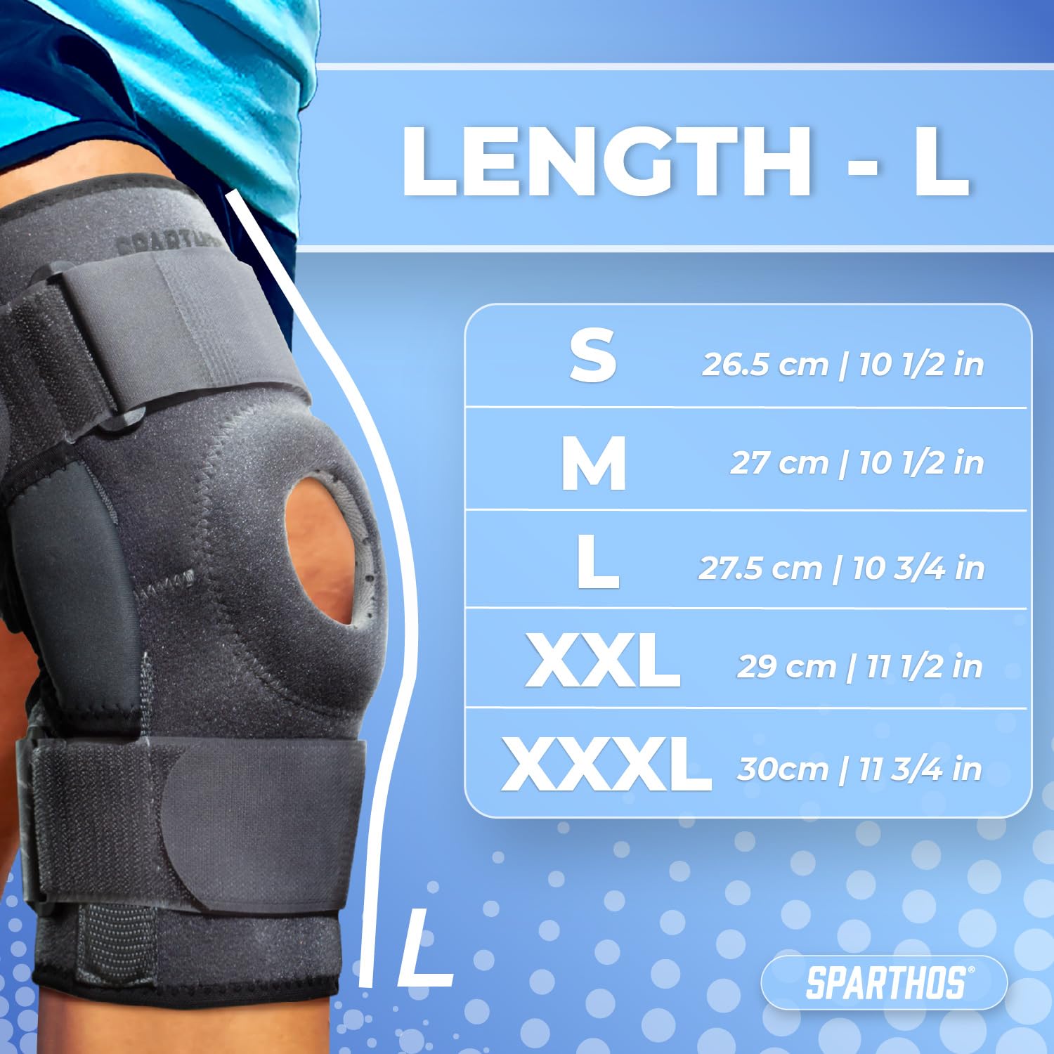 Detalle de Sparthos Hinged Knee Brace with Dual Metal Side Stabilizers (Large, 15½–20″ Thigh)