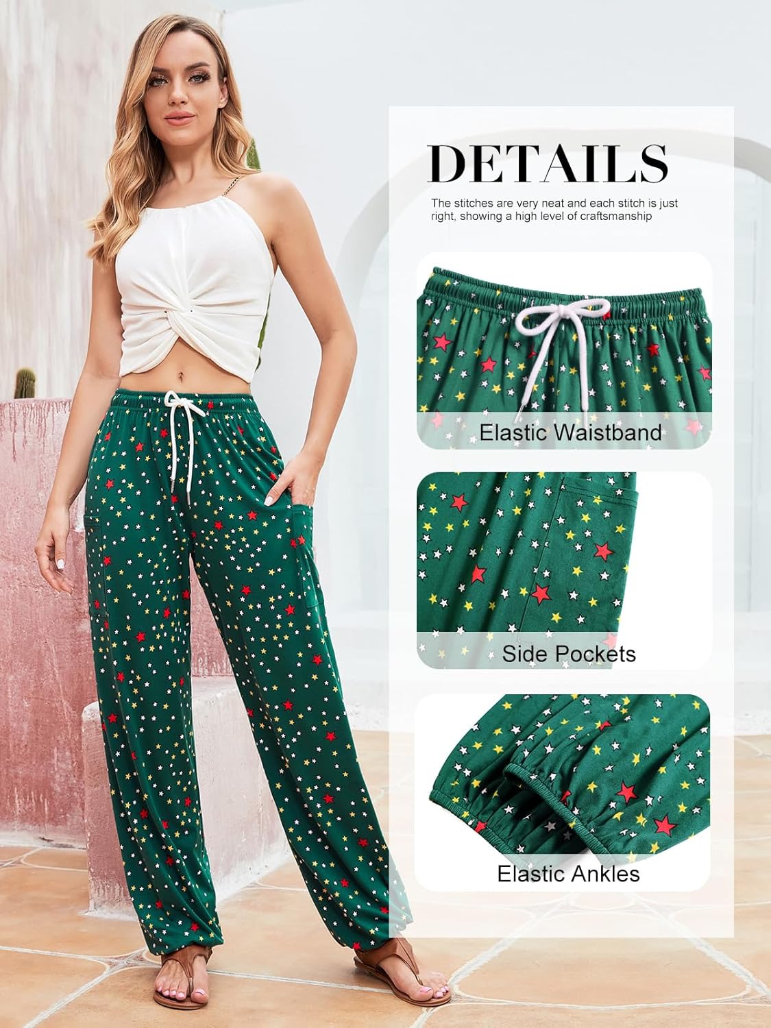 Detalle 2 de QIANXIZHAN Women's Harem Pants: Boho Palazzo Joggers with Pockets