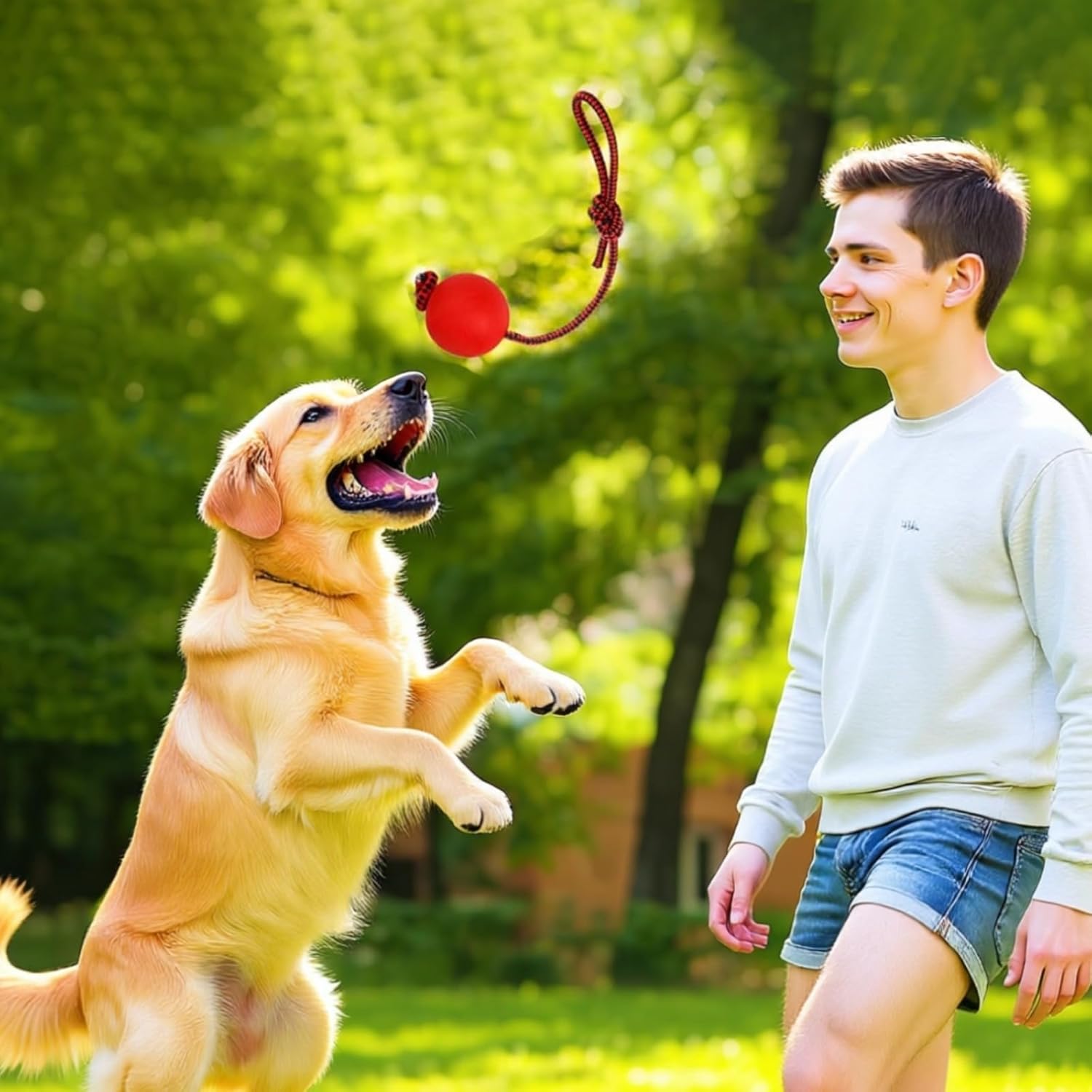 Thumbnail 1 de 4 Pcs Rope Balls for Dogs: Durable Rubber Chew Toys with Rope for Tug, Fetch and Oral Care