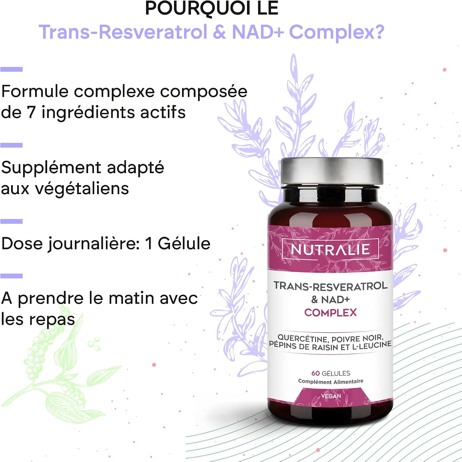 Detalle de Nutralie Trans Resvératrol NAD+ Complex 686mg