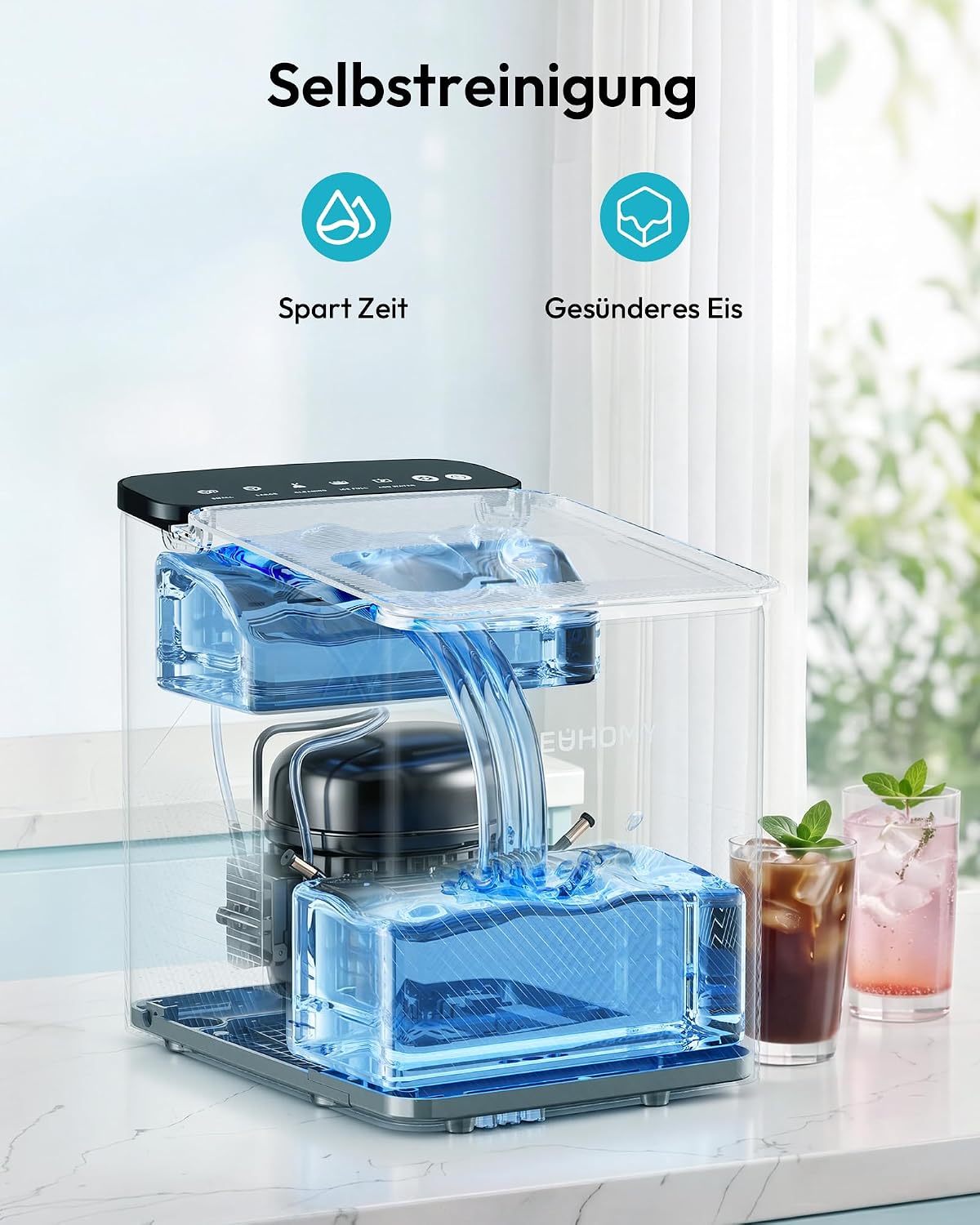 Detalle de EUHOMY Eiswürfelmaschine – kompaktes Design, zwei Eiswürfelgrößen, Ein-Knopf-Bedienung