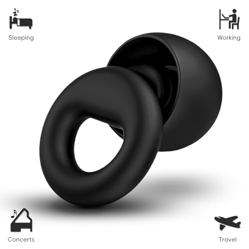 Detalle de HOYIO Ear Plugs for Noise Reduction – Super Soft, Reusable Silicone Hearing Protection (27dB, 8 Tips in XS–L, Black)