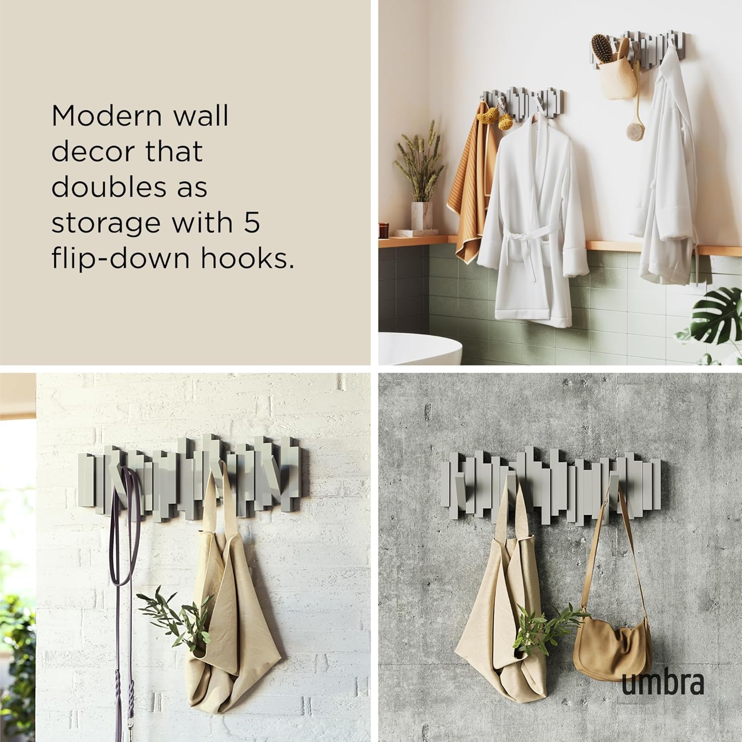 Thumbnail 3 de Umbra Sticks Perchero de Pared Gris con 5 Ganchos Extraíbles 🚪