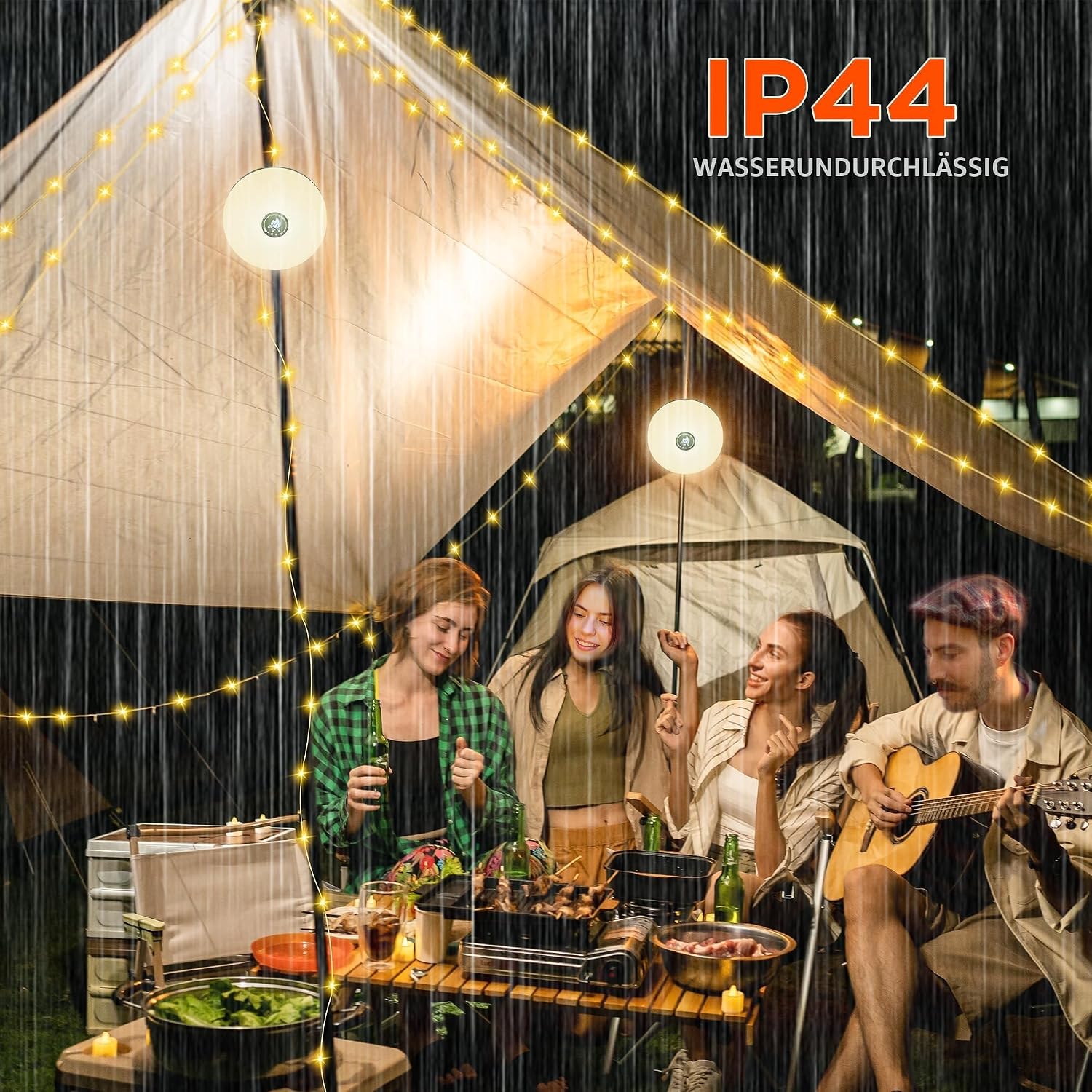 Detalle de Aufrollbare Camping-Lichterkette mit USB-Ladefunktion (wasserdicht) – 10 Fotoclips, 8 Beleuchtungsmodi, 10 m