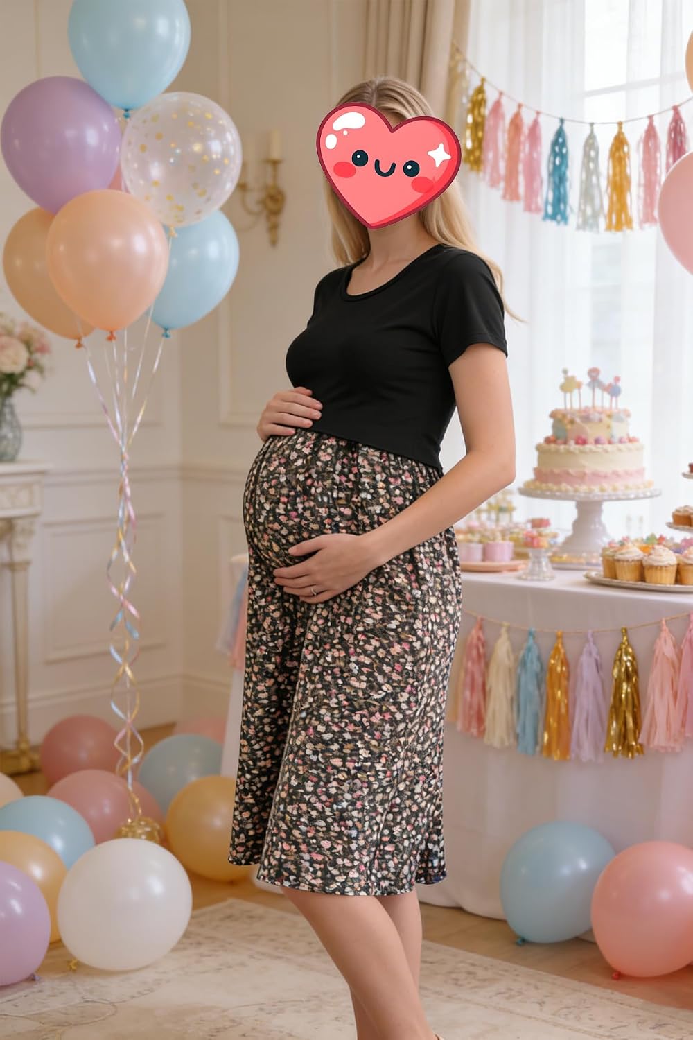 Detalle de PARNIXS Women's Nursing Dress: Summer Patchwork Maternity Dress with Front Nursing Access