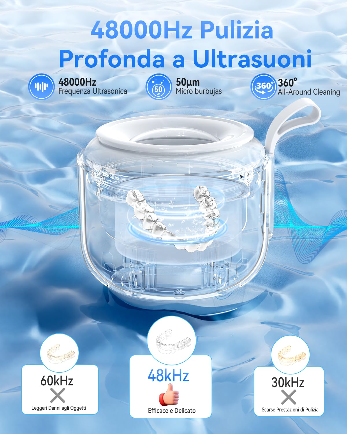 Thumbnail 4 de Jeatone Pulitore Ultraoni Senza Fili 48kHz, 125ml con UV e 3 Modalità – Portatile