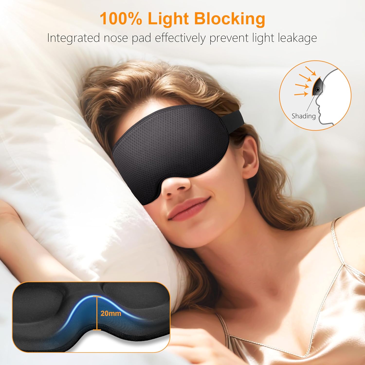 Thumbnail 1 de Gritin 100% Blackout Sleep Eye Mask – 3D zero-pressure eye design for side sleepers