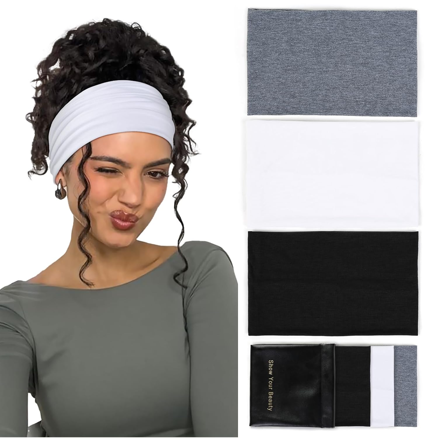 Detalle de Huachi Wide Headbands Boho Non-Slip Headband
