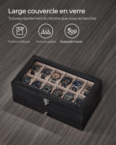 Thumbnail 6 de SONGMICS Anicia JOW012B01, boîte à montres en bois 12 places avec couvercle en verre