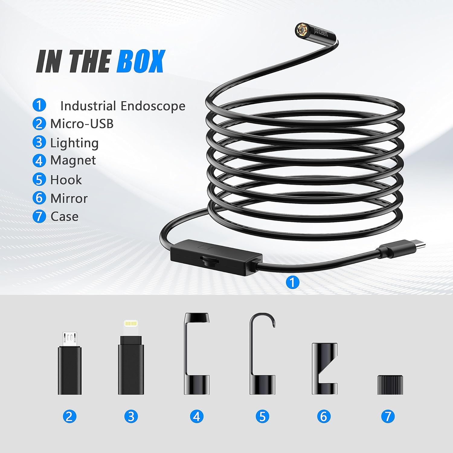 Thumbnail 6 de 1920P Pancellent Type C Endoscope (Snake Inspection Borescope) – 5m / 16.5 ft, 8 LED Lights