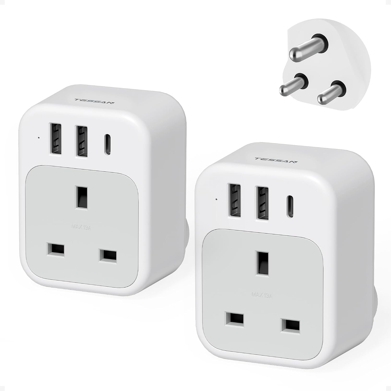 Detalle de TESSAN South Africa 4‑in‑1 Travel Adapter 2 pack 🔌