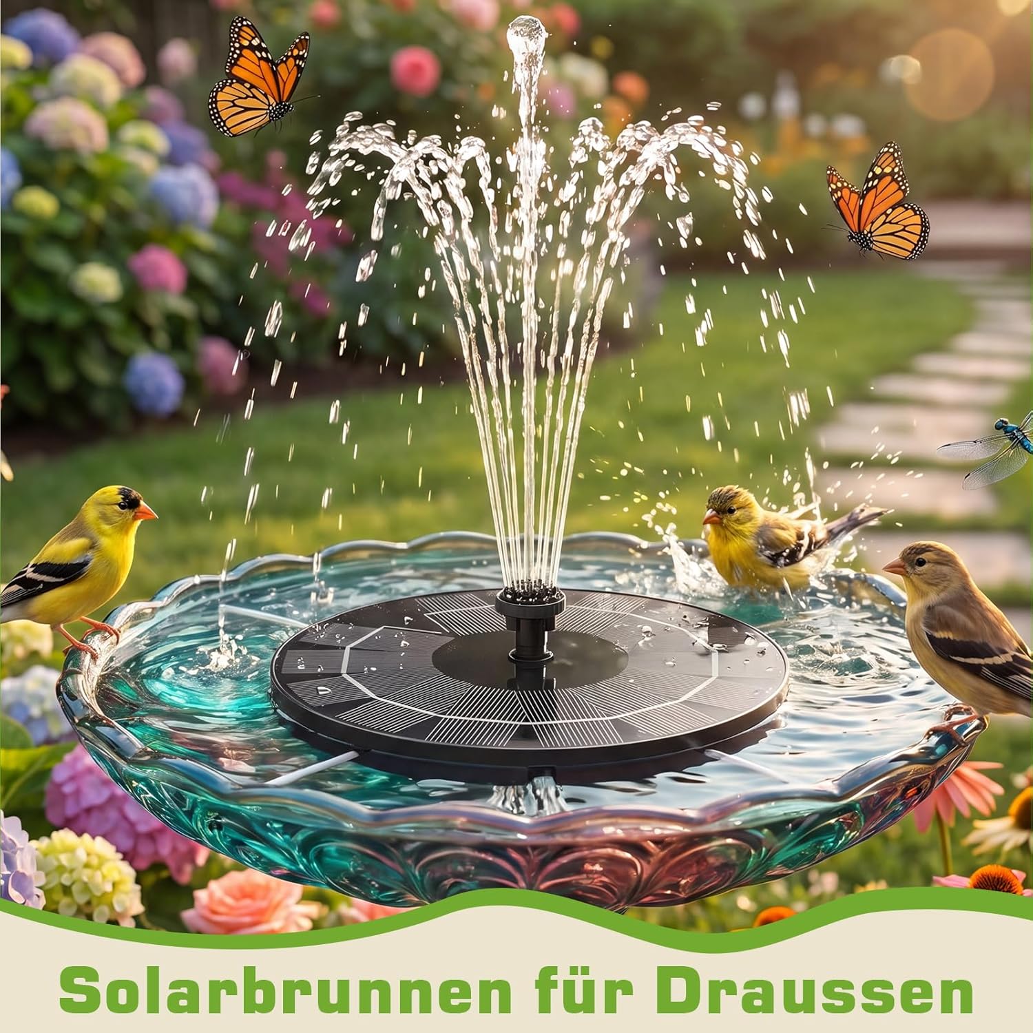 Detalle 2 de AISITIN Solar Springbrunnen für Außen – 2,5 W Solar Teichpumpe mit 6 Fontänenstilen und 4 Stützstangen