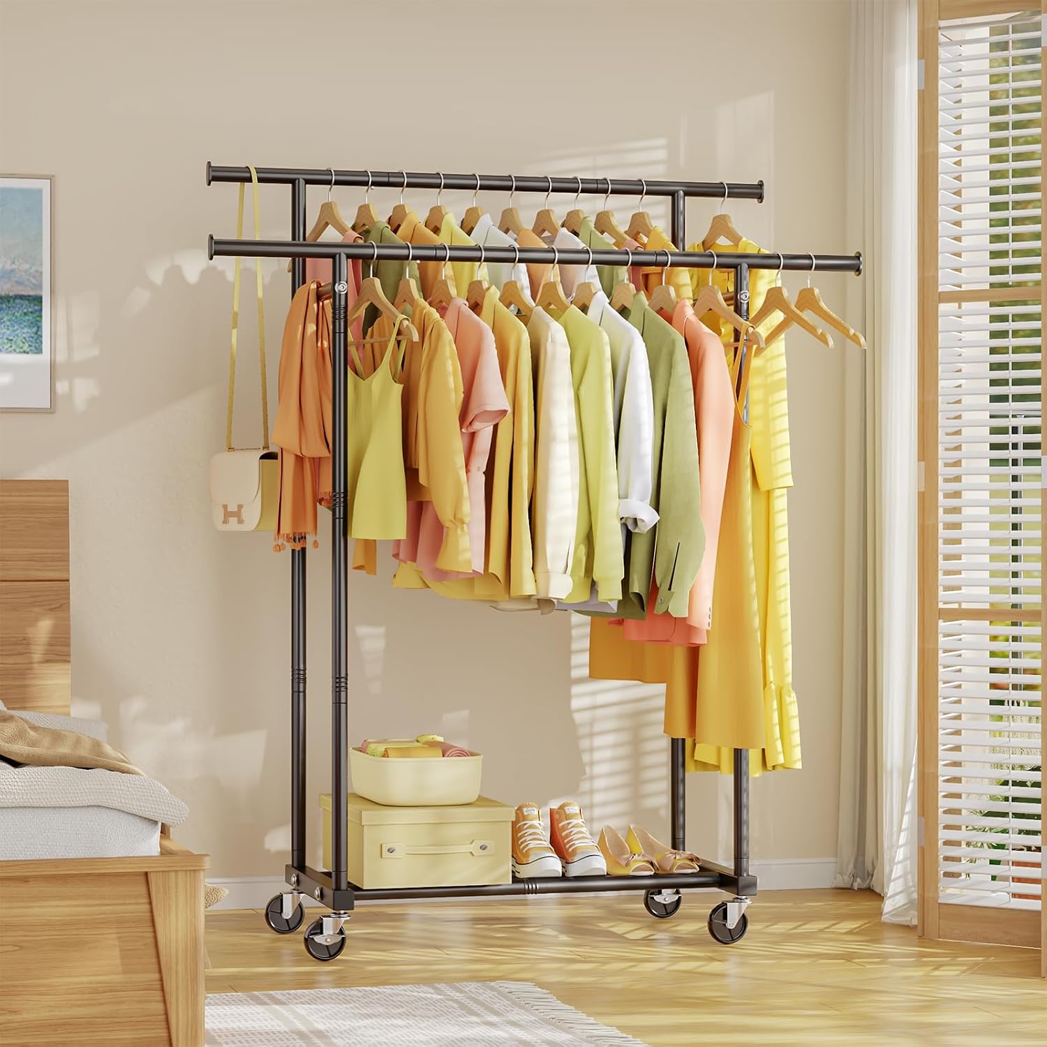 Thumbnail 6 de HYSEYY Double Rods Clothes Rack 210 lb