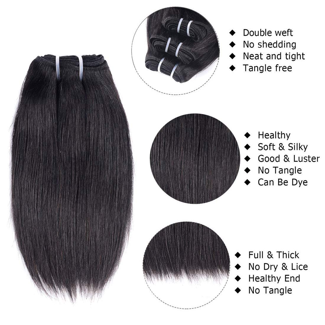 Thumbnail 3 de Liang Dian 10 Inch Short Brazilian Virgin Straight Hair Bundles — 4 Bundles, 10" (Natural Black)