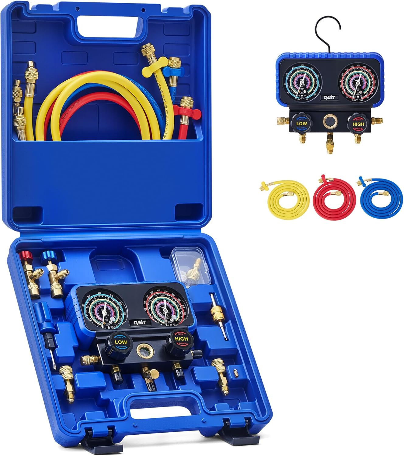 Detalle de Orion Motor Tech 3-Way AC Gauge Set with 5ft Hoses for R410A, R32, R22, and R454B