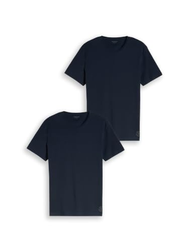 Detalle de TOM TAILOR Herren Crewneck T-Shirt im Doppelpack 10302 – Dark Blue, XXL