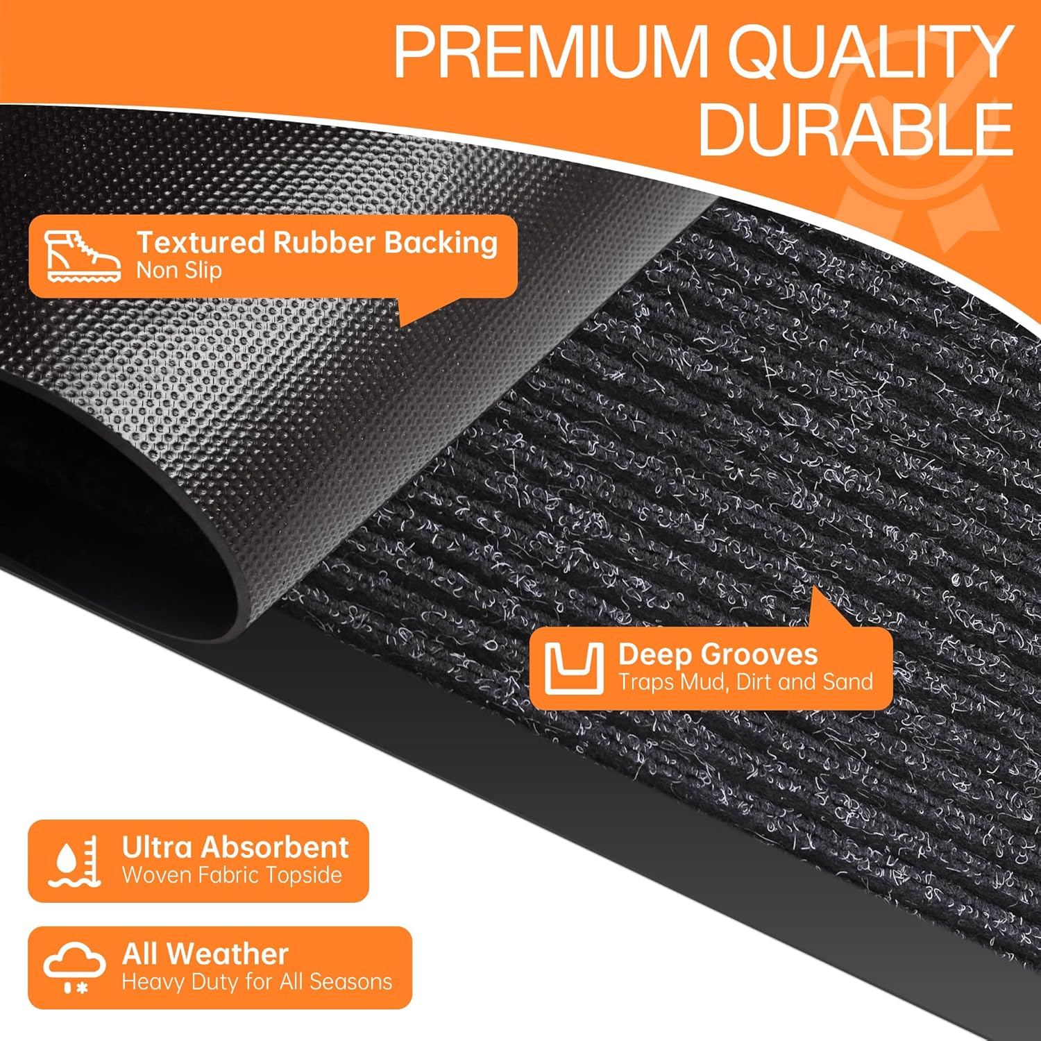 Thumbnail 3 de HOMEK Indoor Outdoor Door Mat (10' x 3') with Non-Slip Rubber Backing