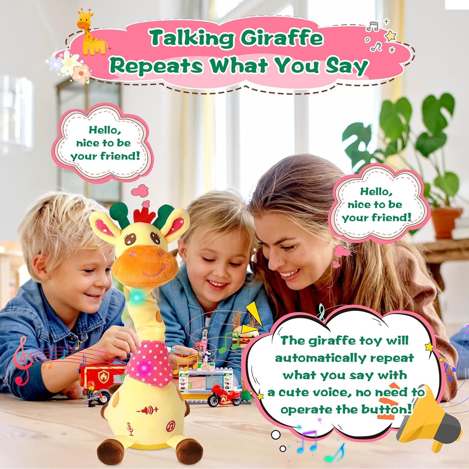 Detalle de MIAODAM Dancing Talking Giraffe Plush Toy