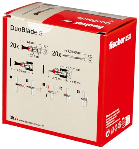 Detalle de fischer DuoBlade S – selbstbohrender Gipskartondübel mit Spanplattenschraube, 20 Dübel + 20 Schrauben
