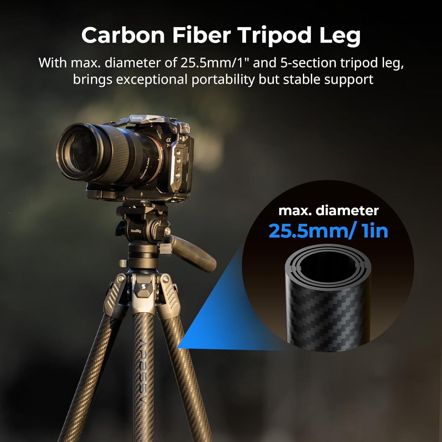 Thumbnail 6 de SmallRig AP255Pro 63" Portable Carbon Travel Tripod with Fluid Video Head (for iPhone & camera)